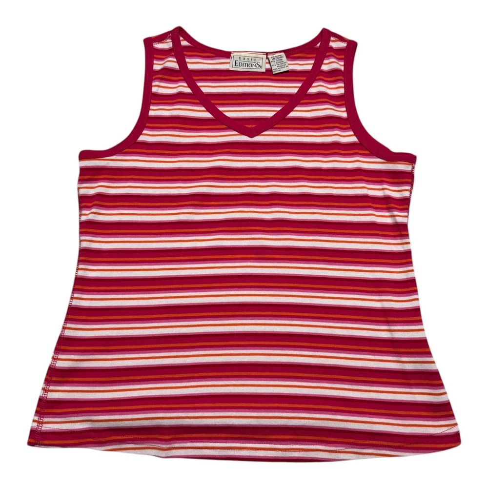 Vintage‎ 90s Basic Editions Striped Pink/Red/White Tank Top Women's Medium